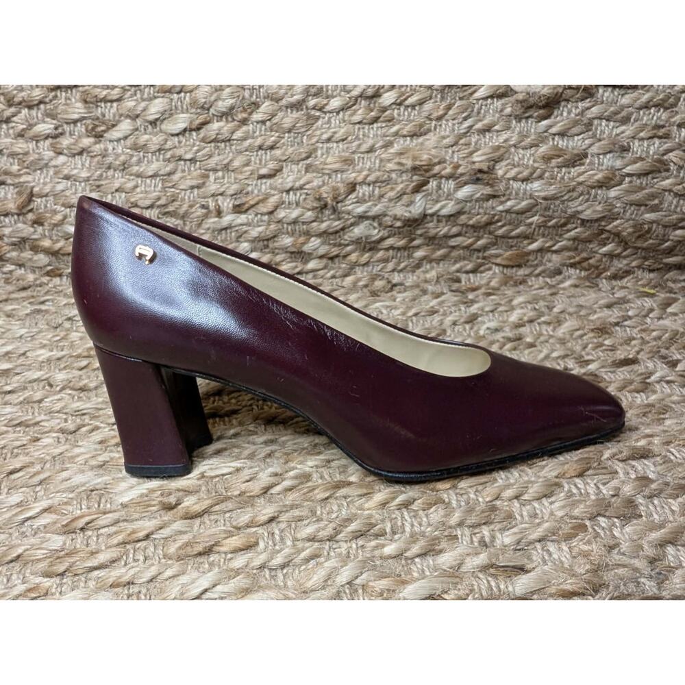 Etienne Aigner Shoes Womens 6 M Pumps Burgundy Leather Slip On Block Heel